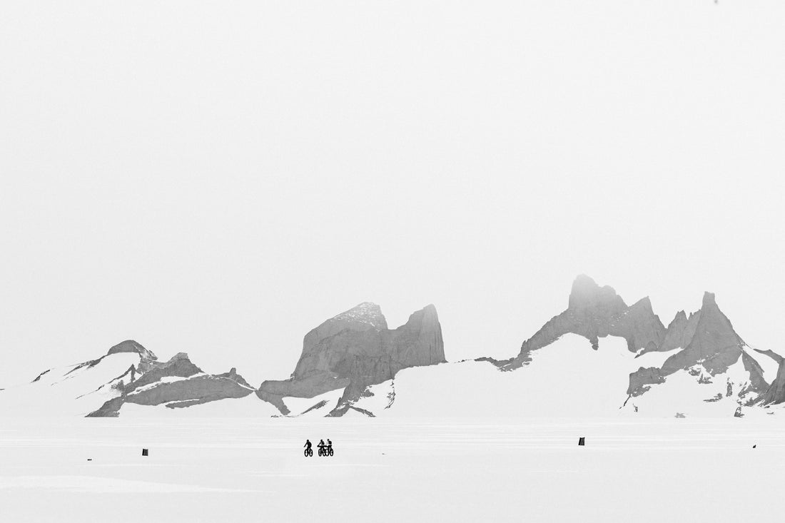 wide shot of mountains in Antarctica during a 100 mile bike ride 